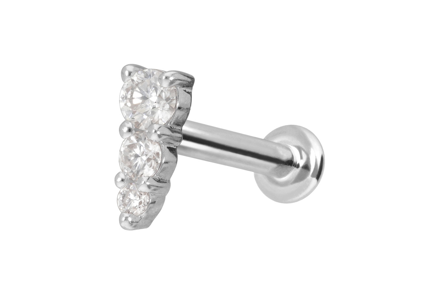 14 Karat Gold Labret Piercing mit Innengewinde MOISSANIT-EISZAPFEN